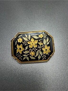 Vintage Damascene Floral Enamel Brooch #14da